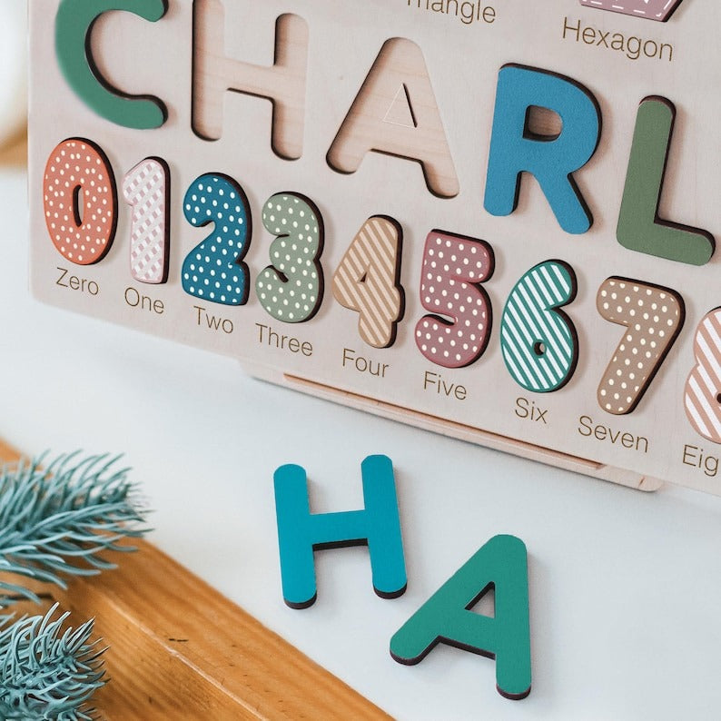 Puzzle for Baby Girl and Boy, Handmade Custom Wooden Name Puzzle, Personalized Gifts for Baby, First Christmas Gift, Baby Gift BBLB2