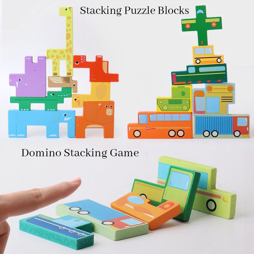 3D Wooden Tetris Puzzle Toy for Kids – Animal & Vehicle Shape Puzzle, Montessori Educational Toy