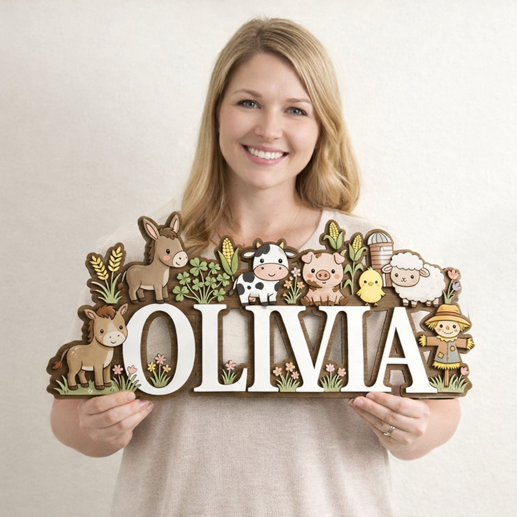 Wooden Name Sign for Nursery, Farm Animal Personalized Name Sign, Custom Baby Name Sign, Nursery Name Sign