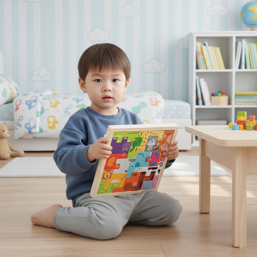 3D Wooden Tetris Puzzle Toy for Kids – Animal & Vehicle Shape Puzzle, Montessori Educational Toy