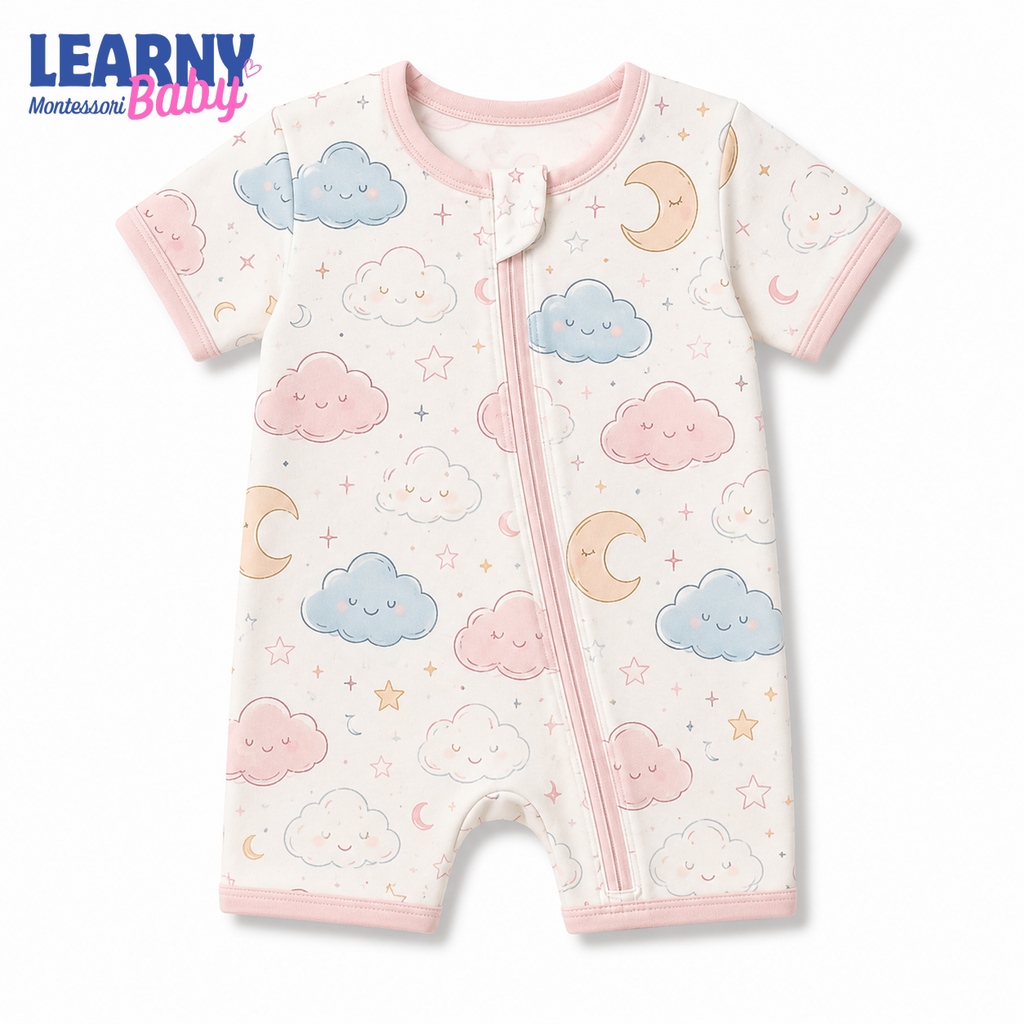 Pastel Cloud and Moon Baby Convertible Zippy Pajamas, Celestial Baby Sleeper, Newborn Pajamas, Baby Sleepwear