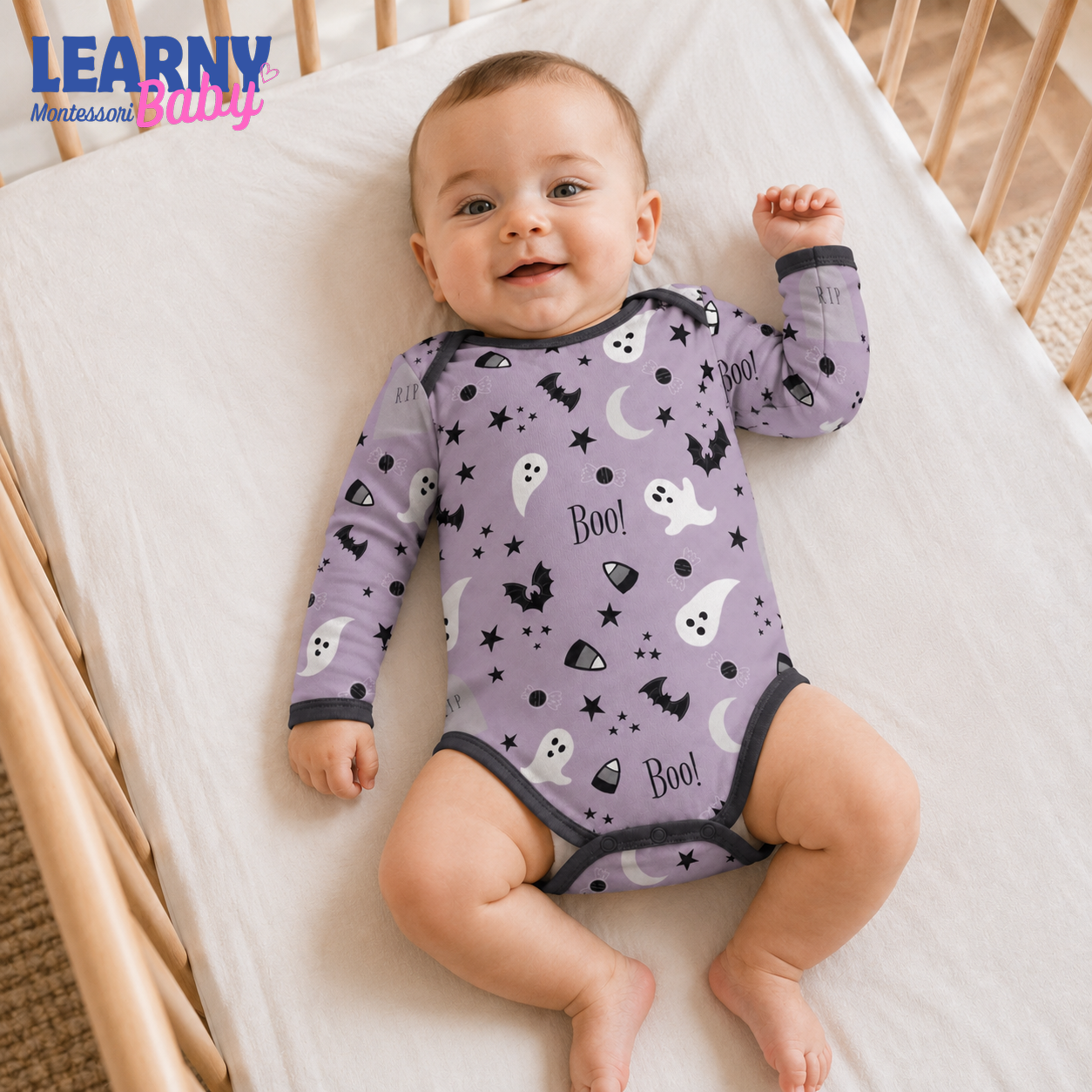 Baby’s First Halloween Purple Boo Baby Bodysuit – Ghost and Bat Infant Outfit