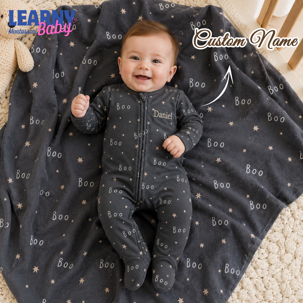 Black Boo Bamboo Baby Footie Zippy, Halloween Star Baby Pajamas, Neutral Spooky Newborn Sleeper Gift