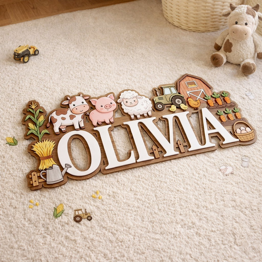 Nursery Name Sign, Farm Barn Personalized Name Sign, Custom Baby Name Sign for Nursery, Wooden Name Sign for Nursery