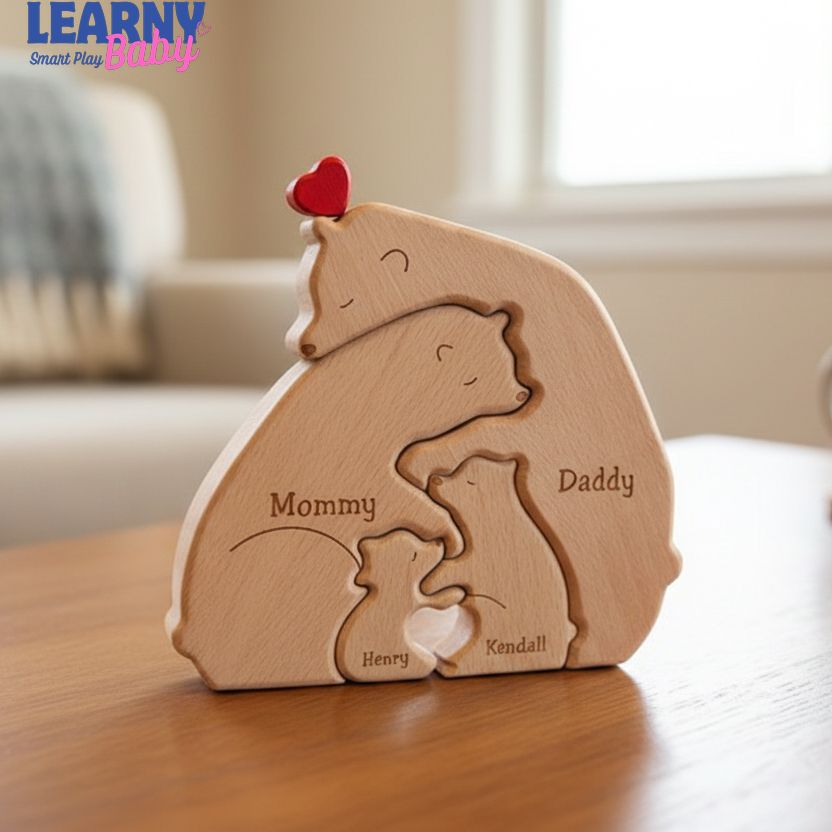 Personalized Wooden Bear Family Puzzle, Custom Engraved Name Puzzle for Family Home Décor, Family Keepsake, Hugging Bear Family, Baby puzzle