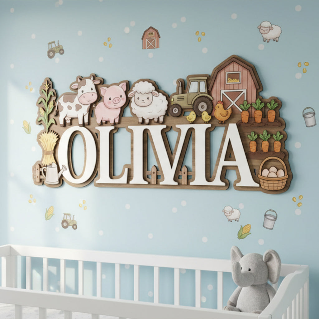 Nursery Name Sign, Farm Barn Personalized Name Sign, Custom Baby Name Sign for Nursery, Wooden Name Sign for Nursery
