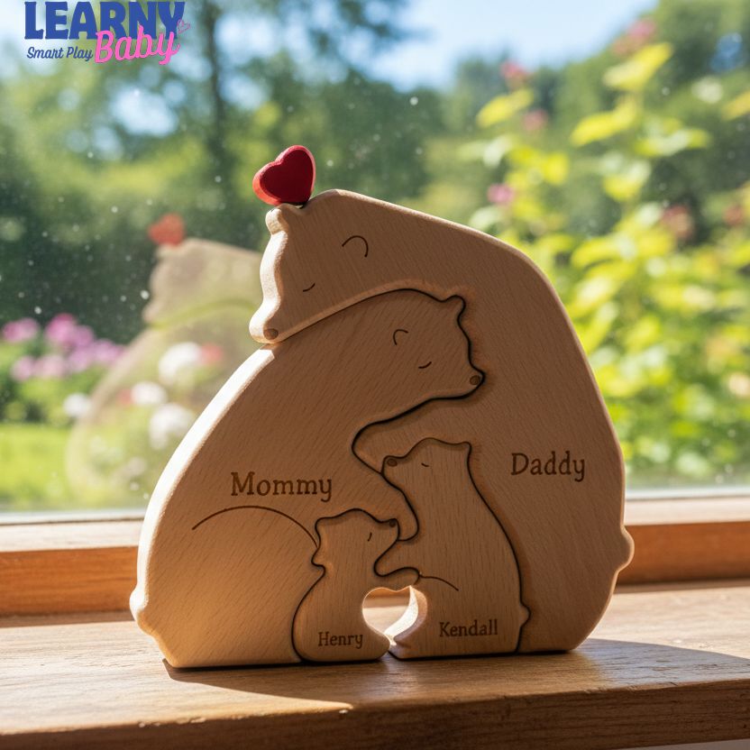 Personalized Wooden Bear Family Puzzle, Custom Engraved Name Puzzle for Family Home Décor, Family Keepsake, Hugging Bear Family, Baby puzzle