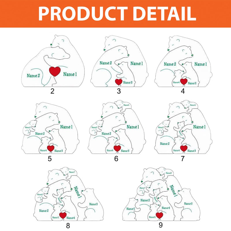 Personalized Wooden Bear Family Puzzle, Custom Engraved Name Puzzle for Family Home Décor, Family Keepsake, Hugging Bear Family, Baby puzzle