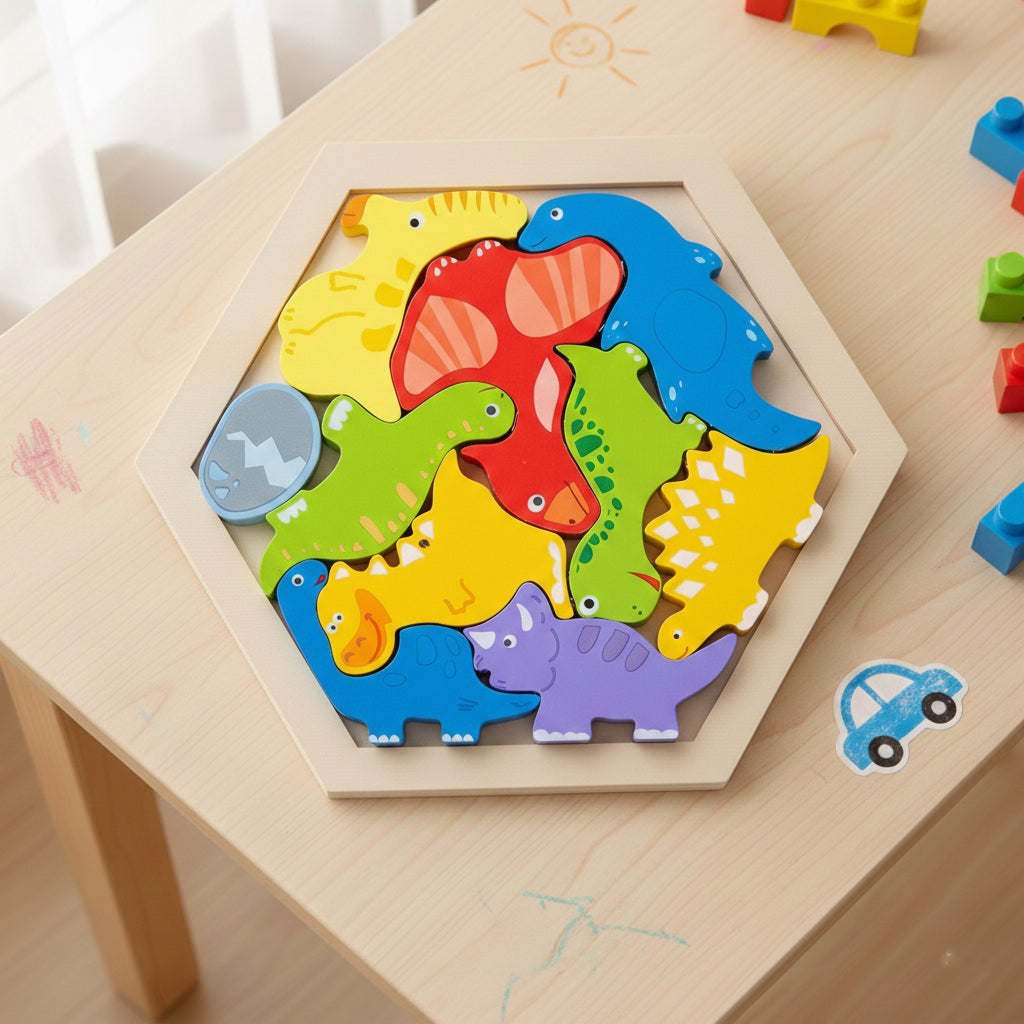 Wooden Hexagon Puzzle Toy for Kids – Montessori Educational Shape Puzzle for Brain Development