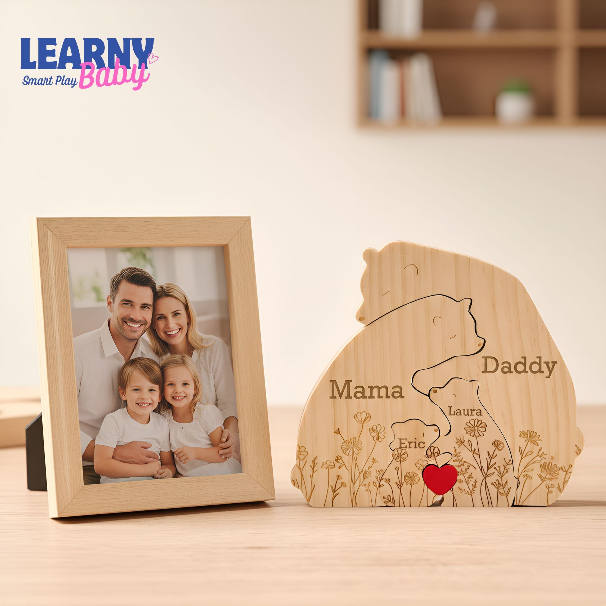 Personalized Wooden Bear Family Puzzle, Custom Engraved Name Puzzle for Family Home Décor, Family Keepsake, Hugging Bear Family, Baby puzzle