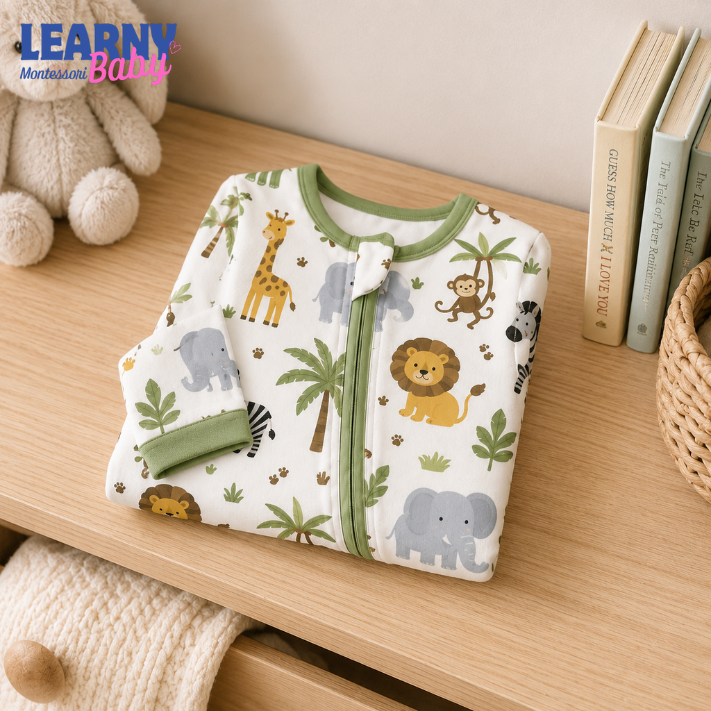 Safari Animals Baby Convertible Zippy Pajamas, Jungle Baby Sleeper, Newborn Pajamas, Toddler Sleepwear