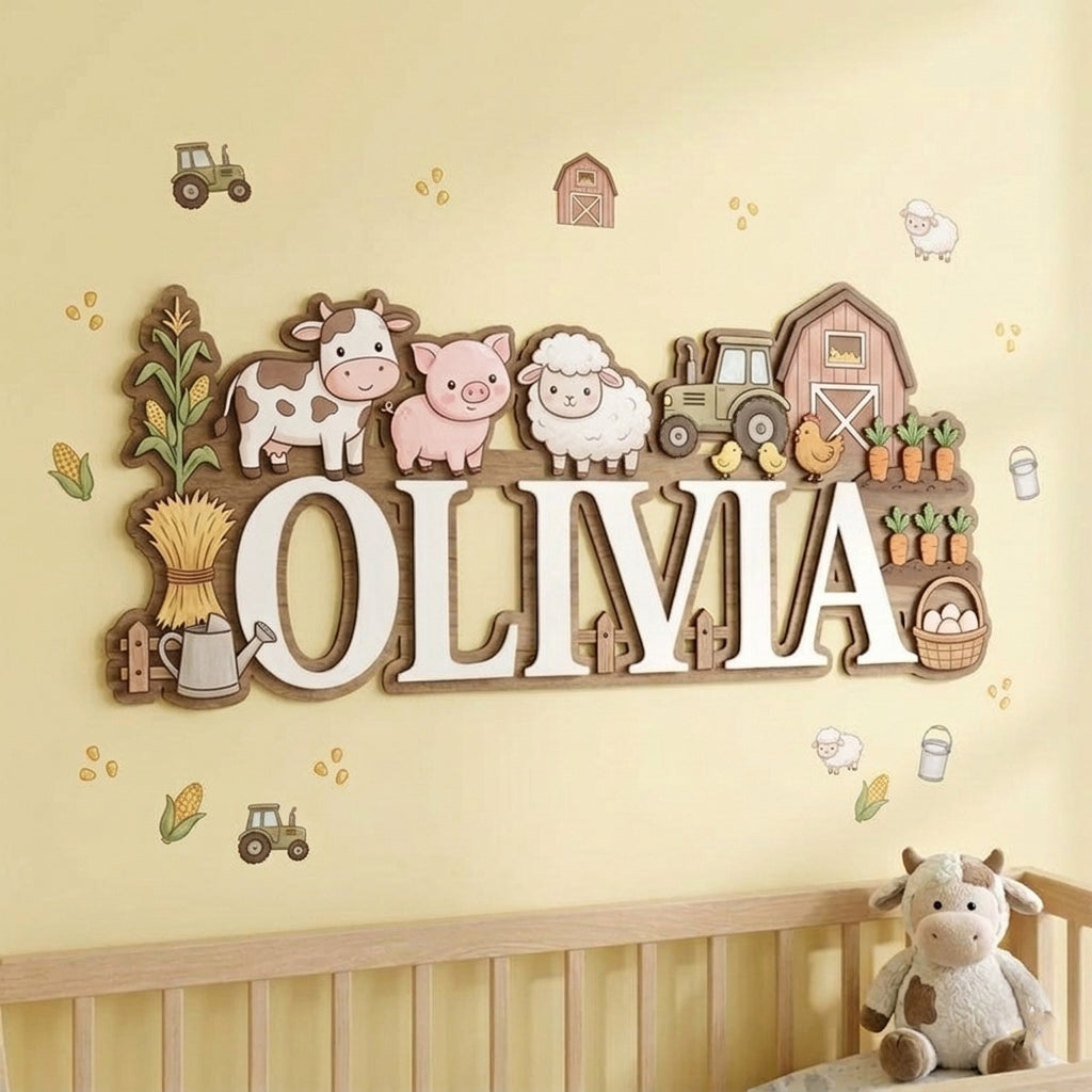 Nursery Name Sign, Farm Barn Personalized Name Sign, Custom Baby Name Sign for Nursery, Wooden Name Sign for Nursery