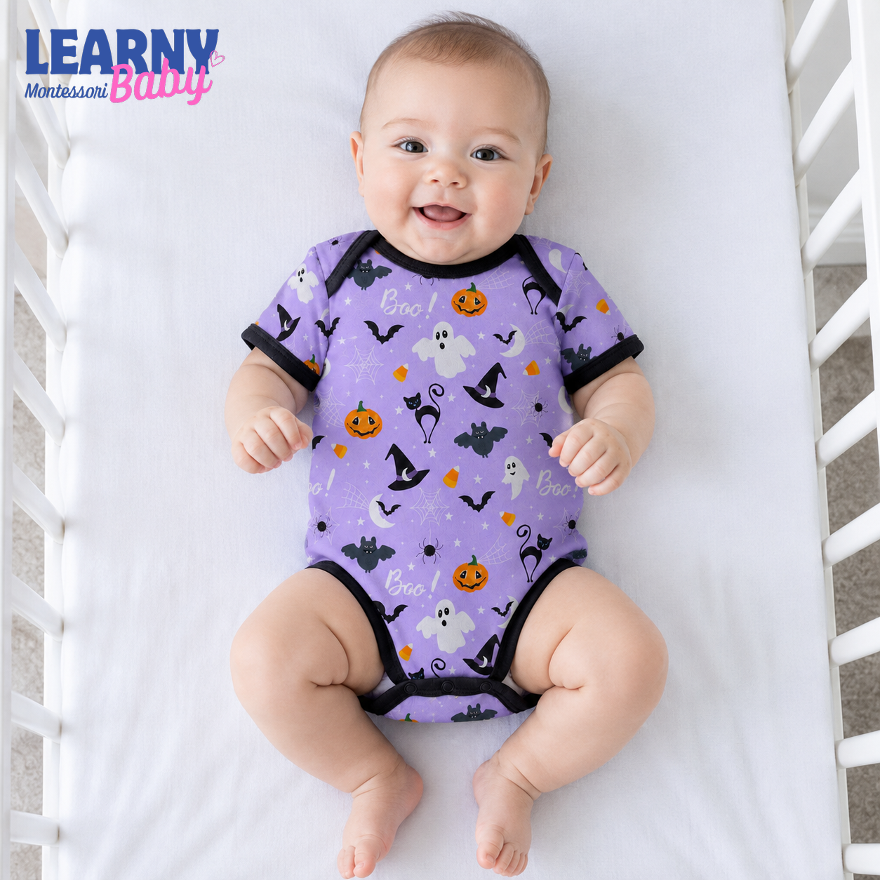 Baby’s First Halloween Purple Boo Baby Bodysuit – Cute Ghost, Black Cat & Pumpkin Outfit