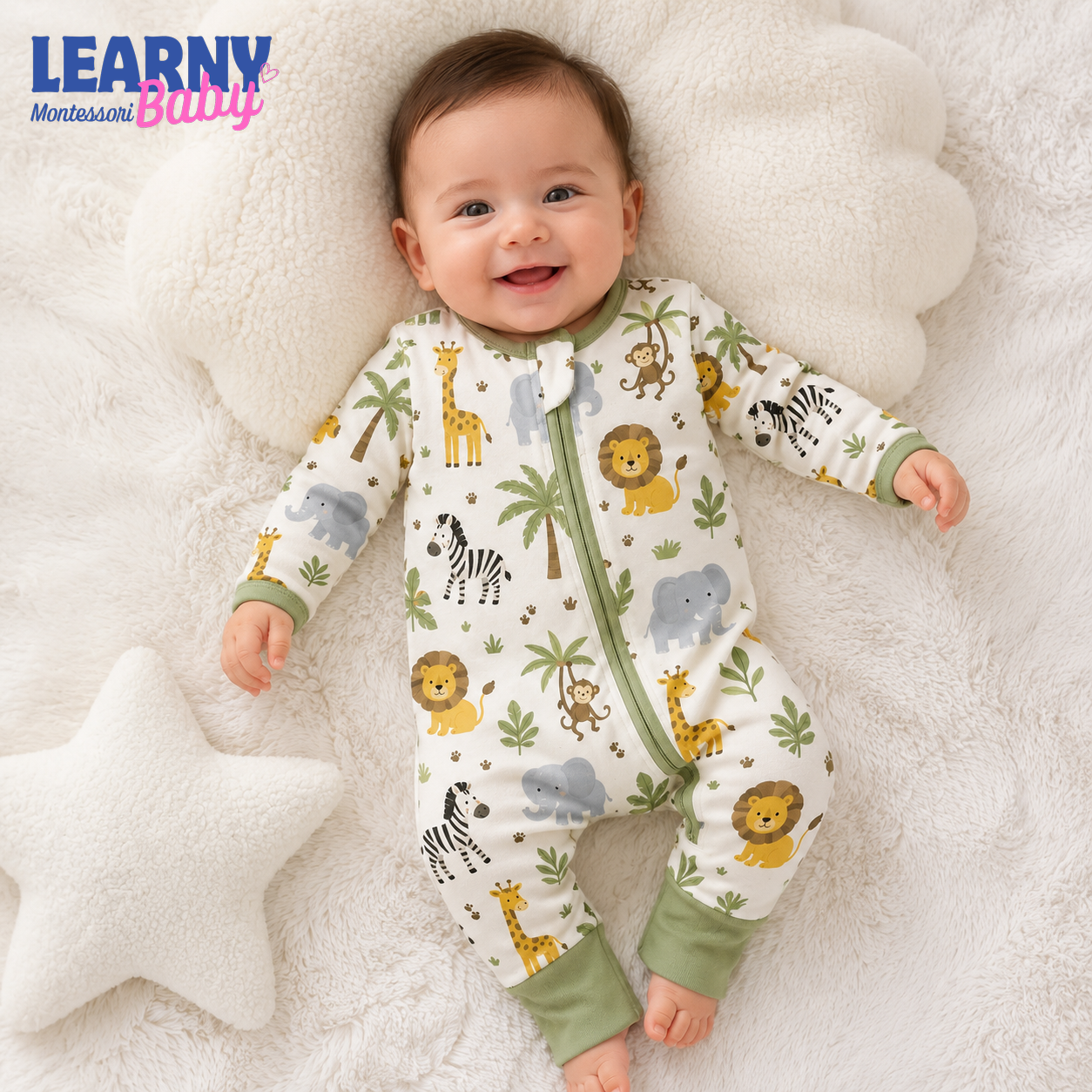 Safari Animals Baby Convertible Zippy Pajamas, Jungle Baby Sleeper, Newborn Pajamas, Toddler Sleepwear