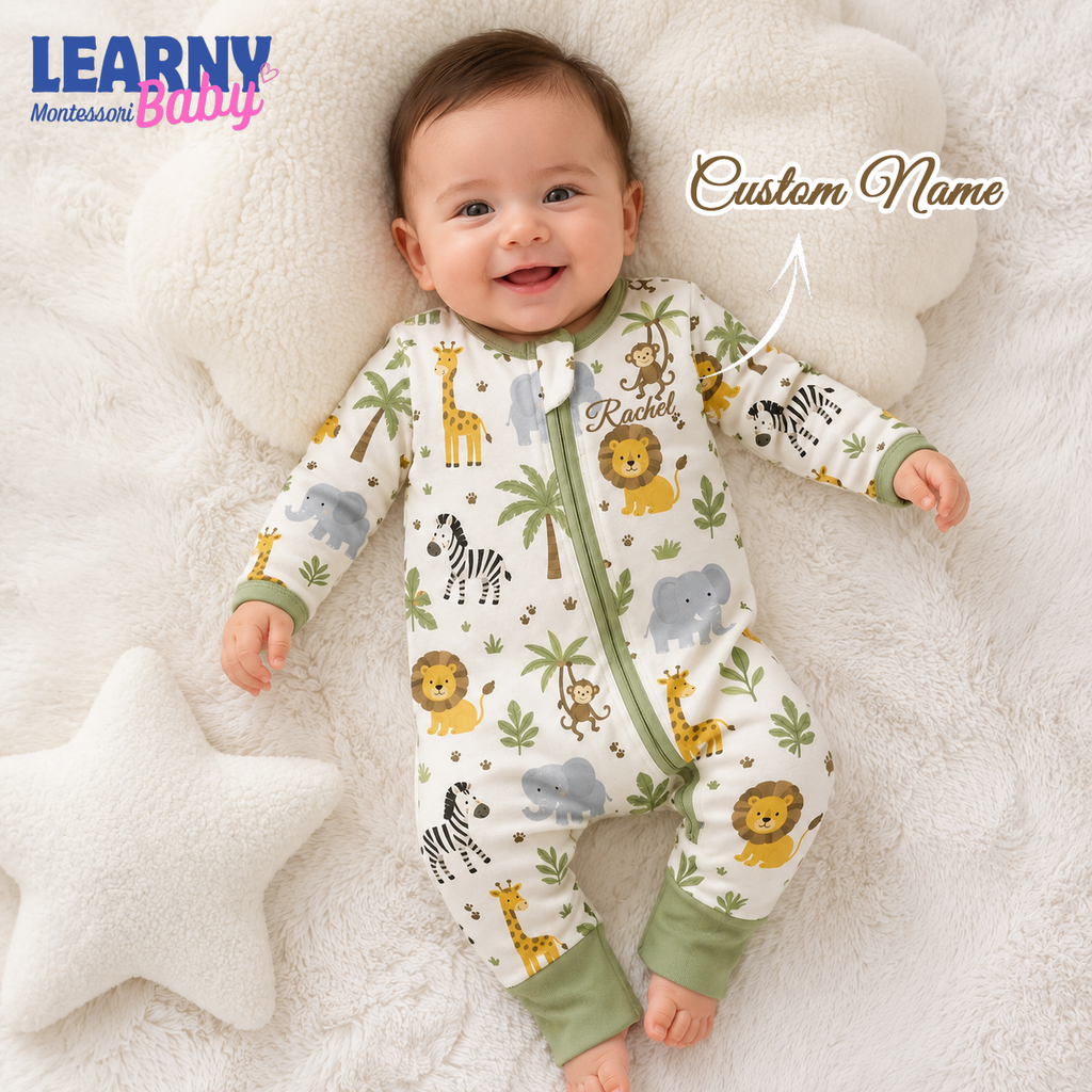 Safari Animals Baby Convertible Zippy Pajamas, Jungle Baby Sleeper, Newborn Pajamas, Toddler Sleepwear
