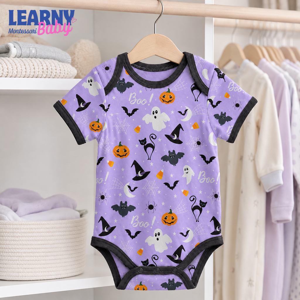 Baby’s First Halloween Purple Boo Baby Bodysuit – Cute Ghost, Black Cat & Pumpkin Outfit