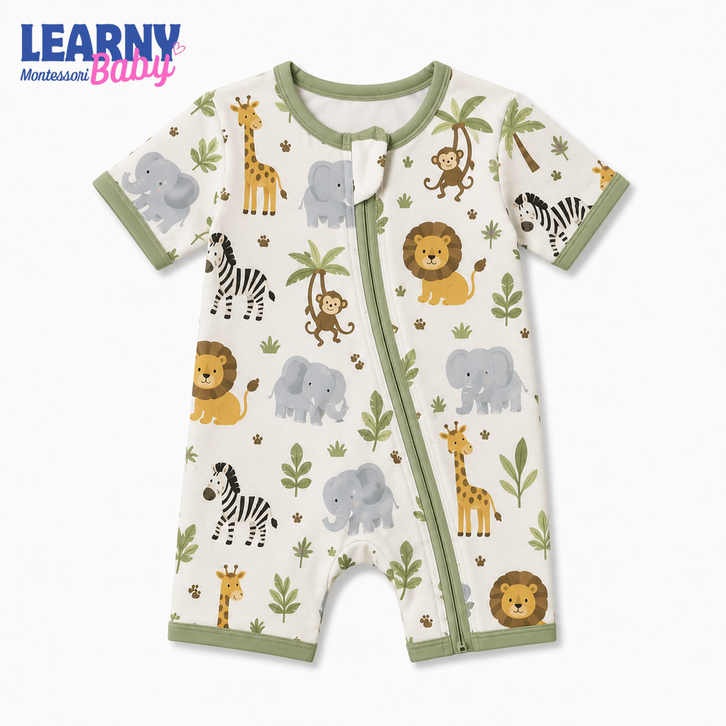 Safari Animals Baby Convertible Zippy Pajamas, Jungle Baby Sleeper, Newborn Pajamas, Toddler Sleepwear