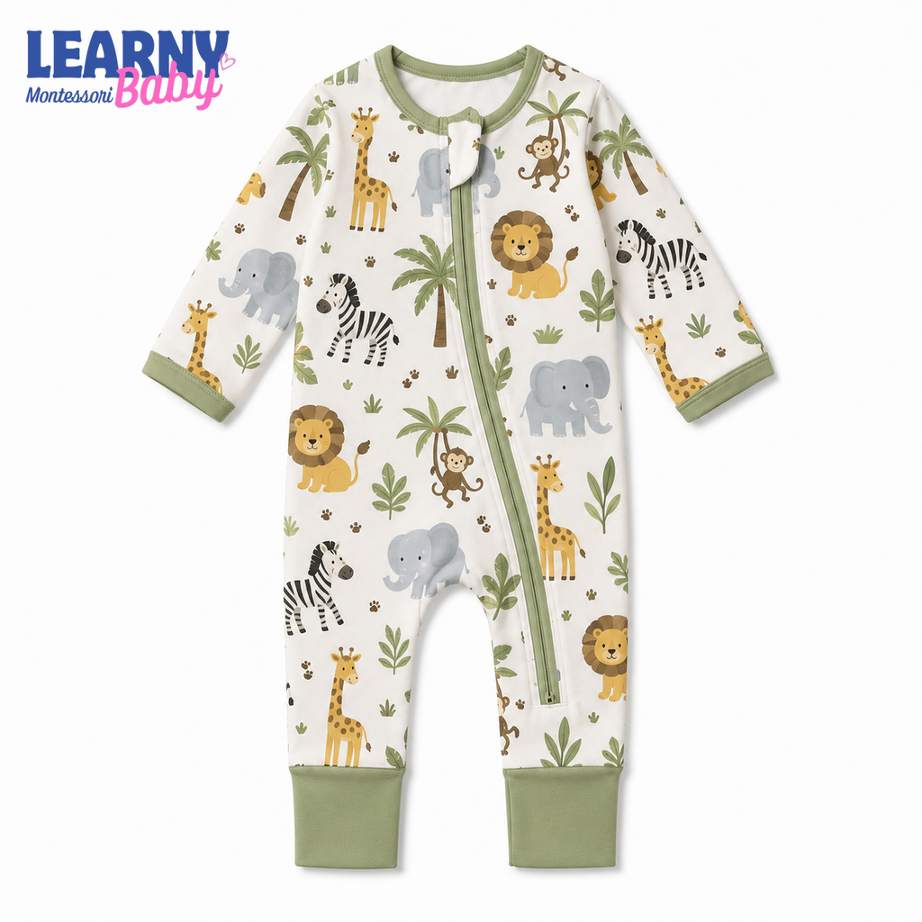 Safari Animals Baby Convertible Zippy Pajamas, Jungle Baby Sleeper, Newborn Pajamas, Toddler Sleepwear