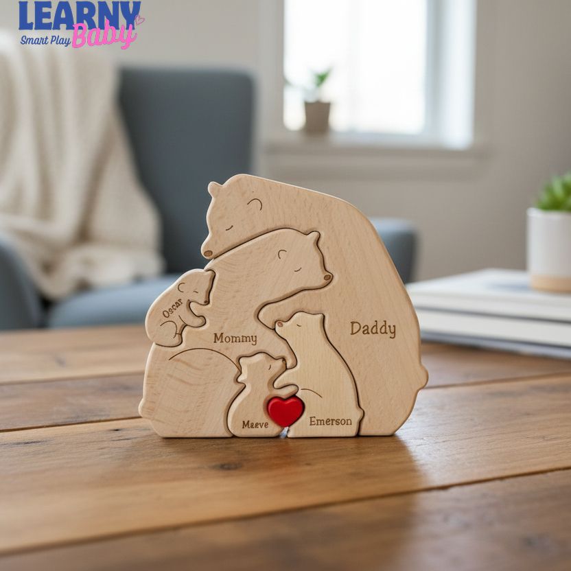 Personalized Wooden Bear Family Puzzle, Custom Engraved Name Puzzle for Family Home Décor, Family Keepsake, Hugging Bear Family, Baby puzzle