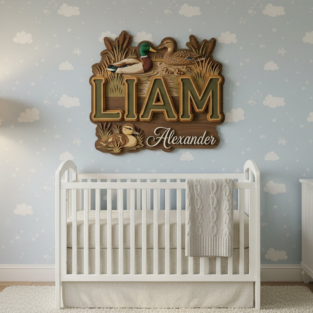 Personalized Mallard Duck Name Sign, Nursery Name Sign, Custom Baby Name Sign for Nursery, Wooden Name Sign for Nursery