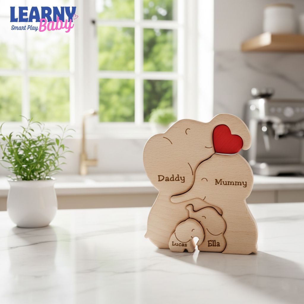 Wooden Elephant Family Puzzle, Animal Family Decor, New Mom Gift, Wedding Anniversary Gifts, Family Name Keepsake, Mother's Day Gift for Mom