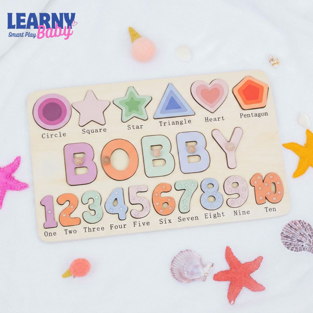 Custom Handmade Name Puzzle with geometry, Wood Toy, Personalized Birthday Gift for Kids, Christmas Gifts for Toddlers, Unique New Baby Gift BBLB13