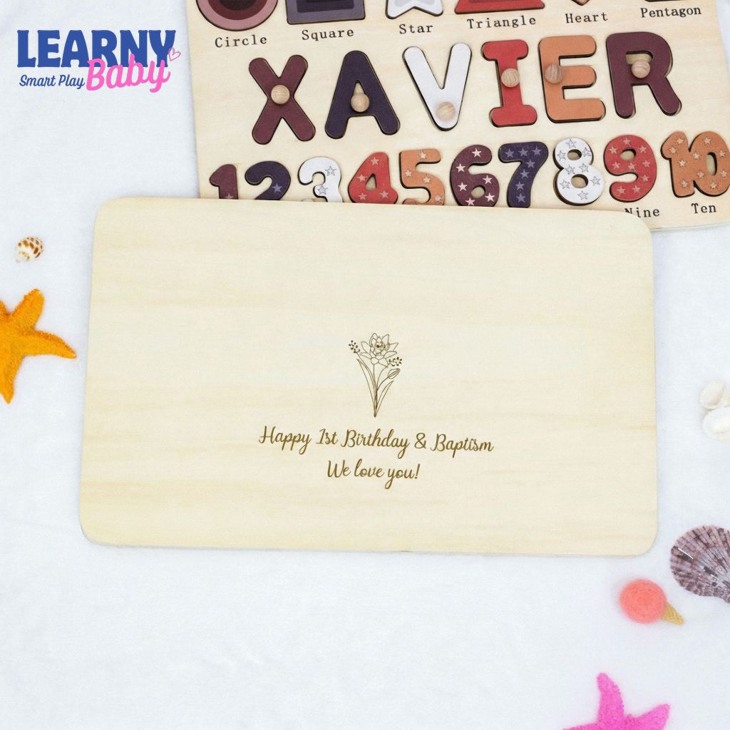 Wooden Busy Board with Geometric, Baby Name Puzzle, First Christmas Gift, Personalised baby gifts, Unique New Baby Gift BBLB14