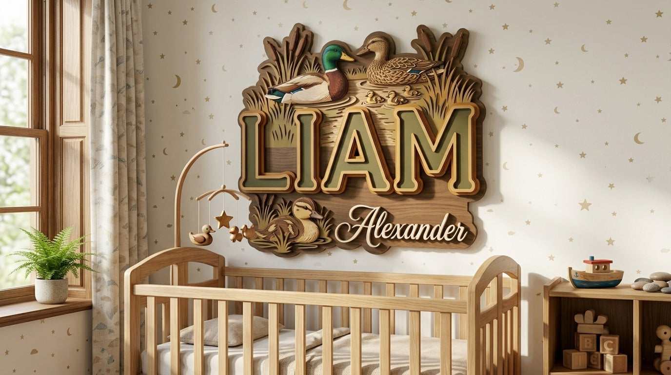 Personalized Mallard Duck Name Sign, Nursery Name Sign, Custom Baby Name Sign for Nursery, Wooden Name Sign for Nursery