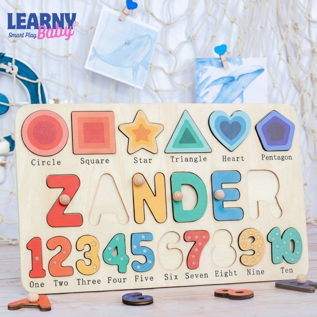 Custom Handmade Name Puzzle with geometry, Wood Toy, Personalized Birthday Gift for Kids, Christmas Gifts for Toddlers, Unique New Baby Gift BBLB13