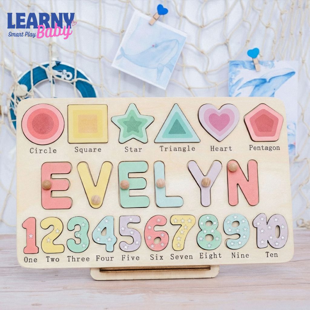 Custom Handmade Name Puzzle with geometry, Wood Toy, Personalized Birthday Gift for Kids, Christmas Gifts for Toddlers, Unique New Baby Gift BBLB13