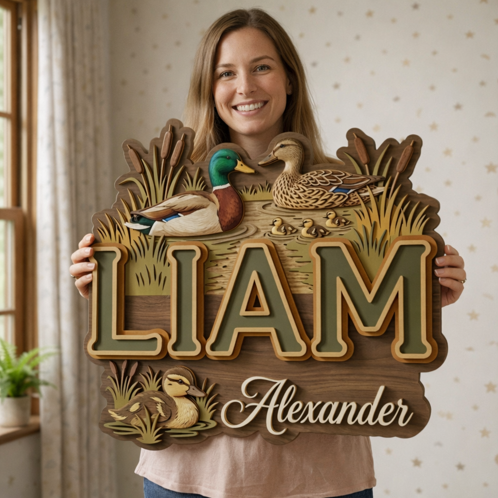 Personalized Mallard Duck Name Sign, Nursery Name Sign, Custom Baby Name Sign for Nursery, Wooden Name Sign for Nursery