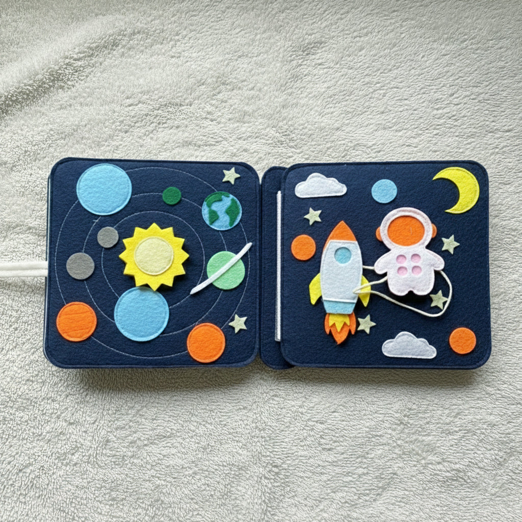 Personalized Felt Quiet Book, Custom Space Quiet Book, Handmade Montessori Busy Book, Felt Activity Book for Toddlers, Baby Birthday Gift
