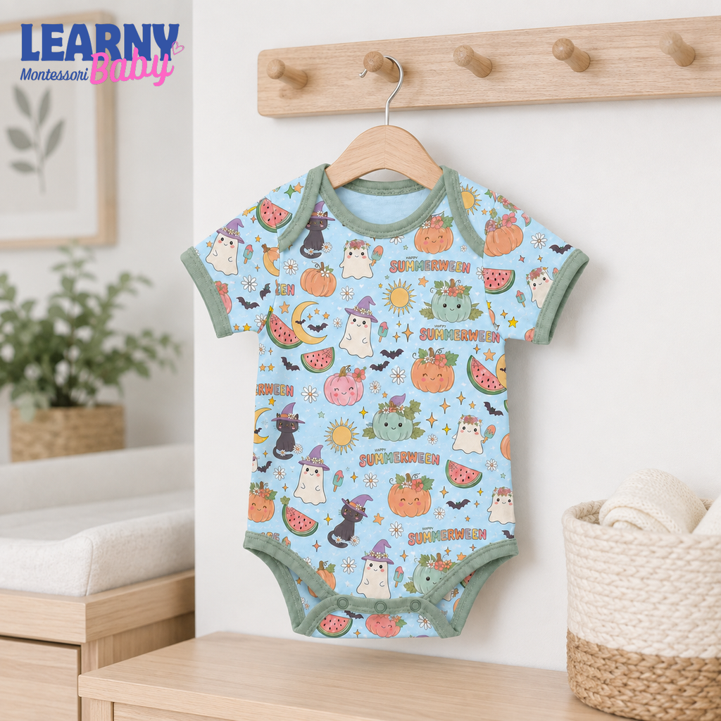 Baby’s First Halloween Summerween Baby Bodysuit – Cute Ghost and Pumpkin Outfit