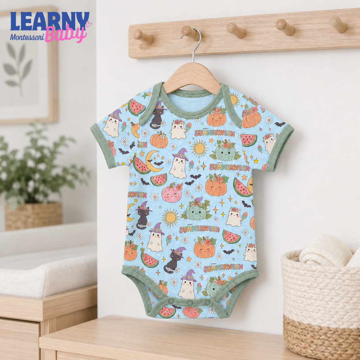 Baby’s First Halloween Summerween Baby Bodysuit – Cute Ghost and Pumpkin Outfit