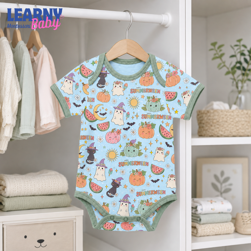 Baby’s First Halloween Summerween Baby Bodysuit – Cute Ghost and Pumpkin Outfit