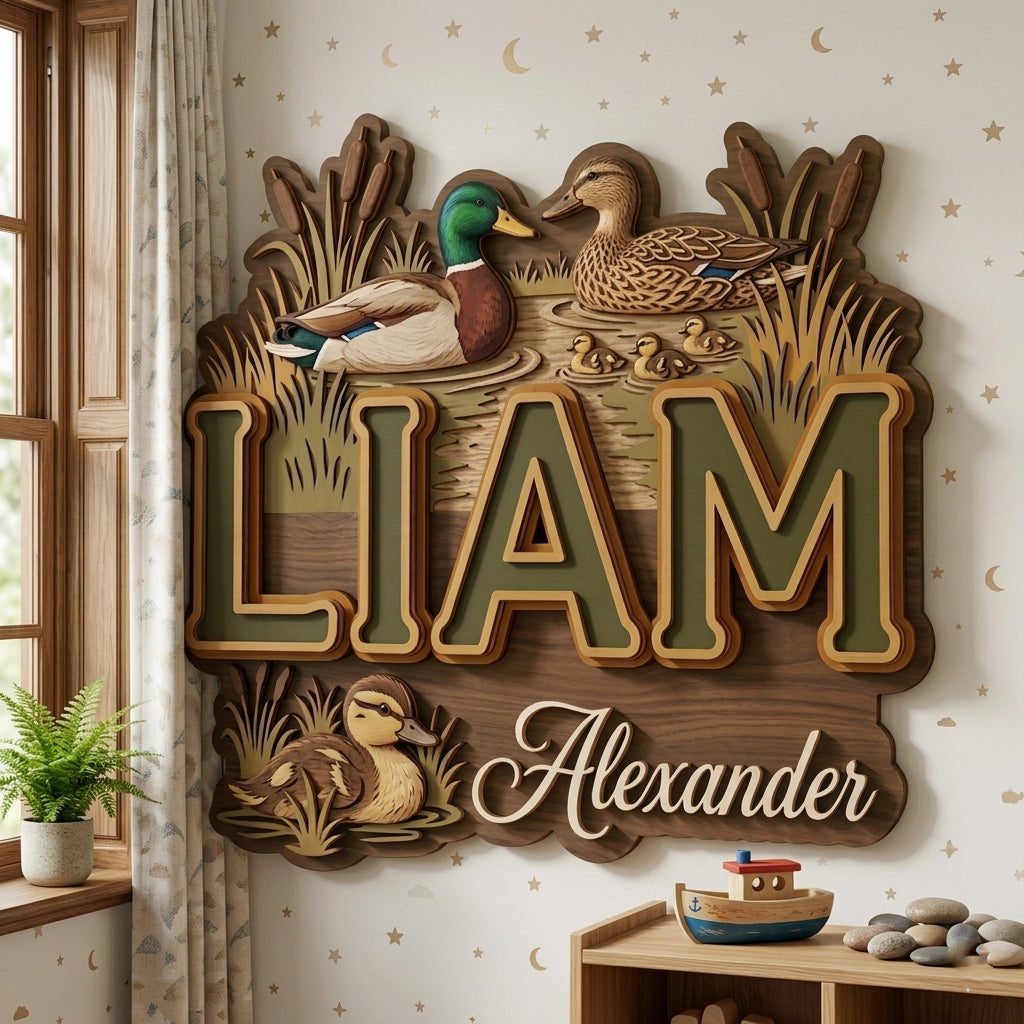 Personalized Mallard Duck Name Sign, Nursery Name Sign, Custom Baby Name Sign for Nursery, Wooden Name Sign for Nursery