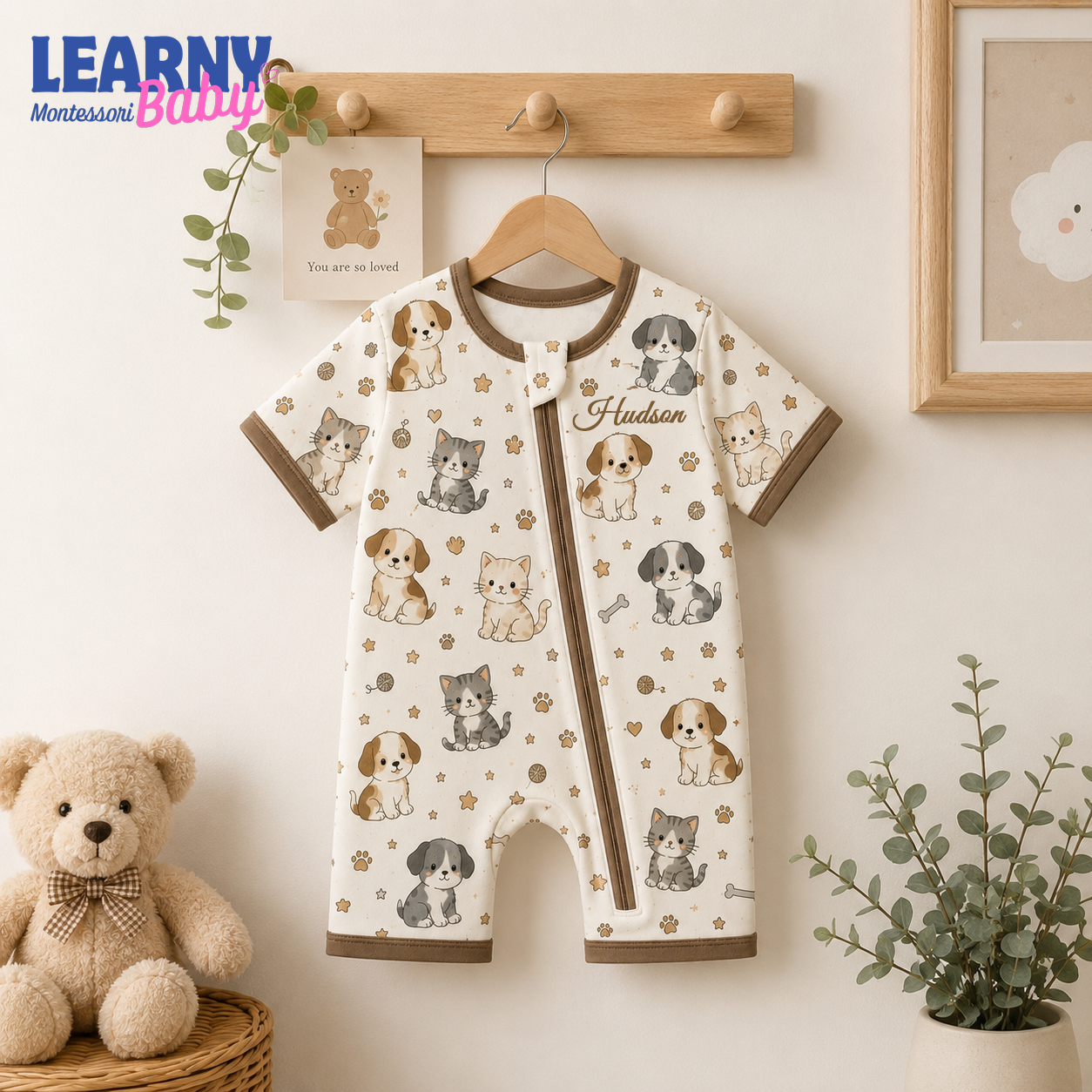 Puppy and Kitten Baby Convertible Zippy Pajamas, Pet Baby Sleeper, Newborn Pajamas, Toddler Sleepwear