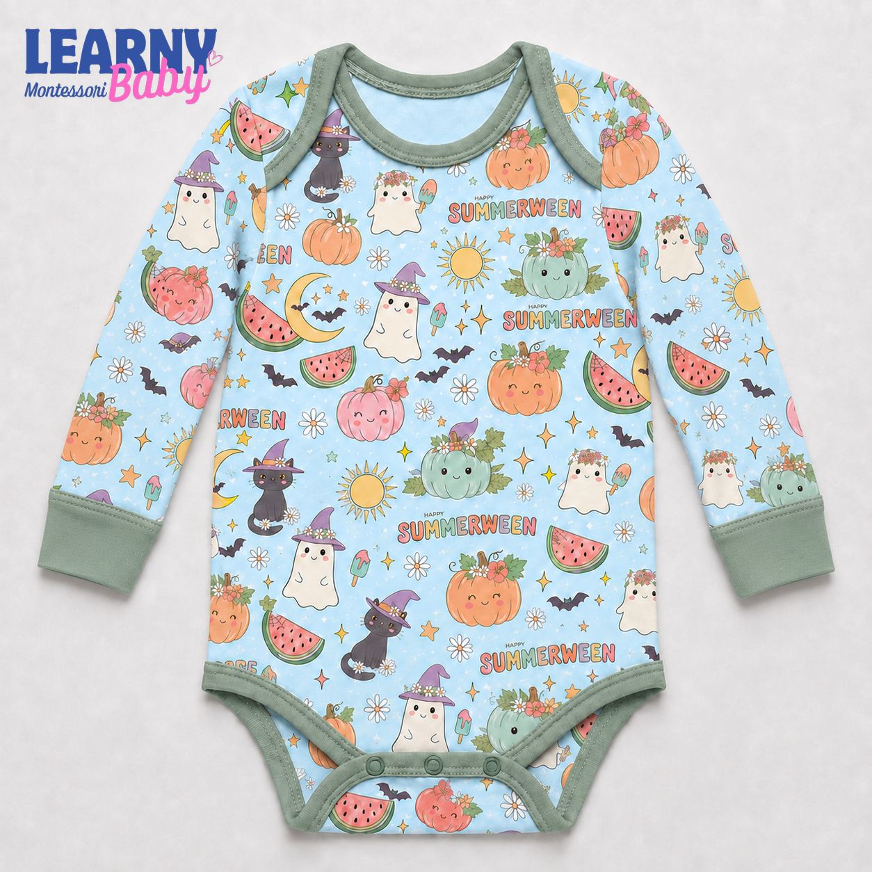 Baby’s First Halloween Summerween Baby Bodysuit – Cute Ghost and Pumpkin Outfit