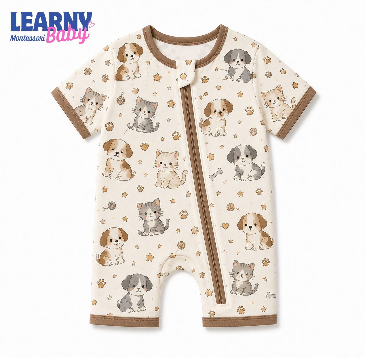 Puppy and Kitten Baby Convertible Zippy Pajamas, Pet Baby Sleeper, Newborn Pajamas, Toddler Sleepwear