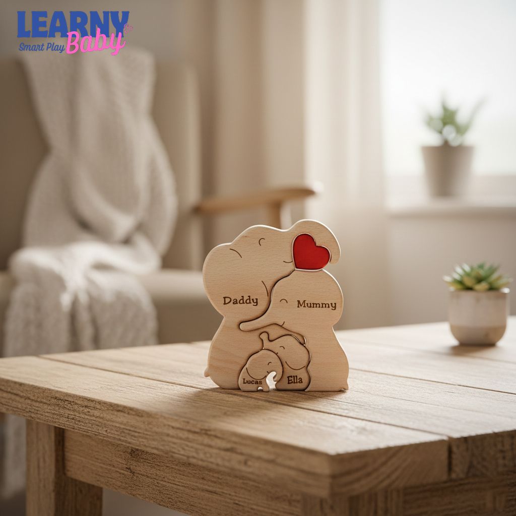 Wooden Elephant Family Puzzle, Animal Family Decor, New Mom Gift, Wedding Anniversary Gifts, Family Name Keepsake, Mother's Day Gift for Mom