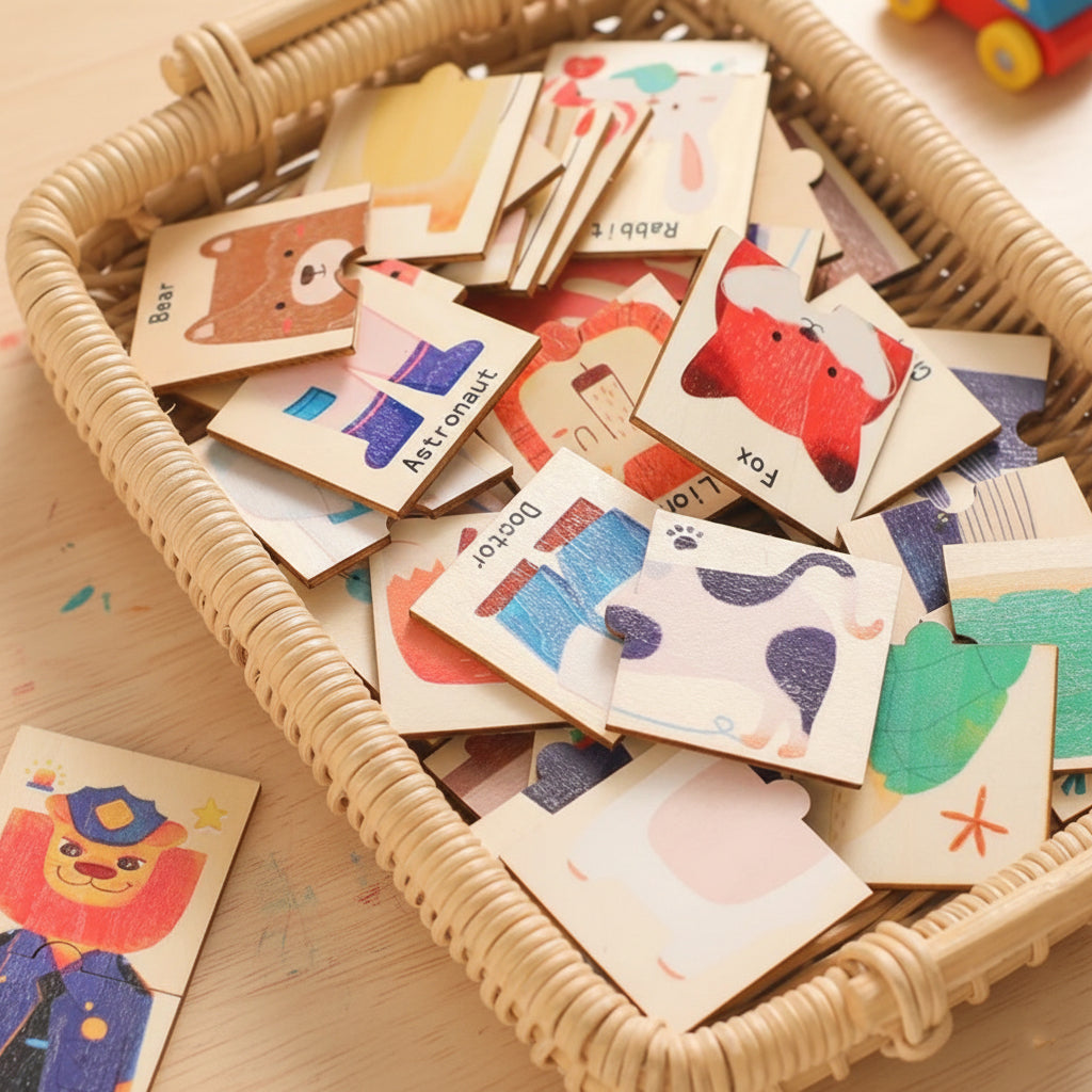 Montessori Wooden Rotating Animal Puzzle – Educational Logic Toy for Toddlers 2–5 Years