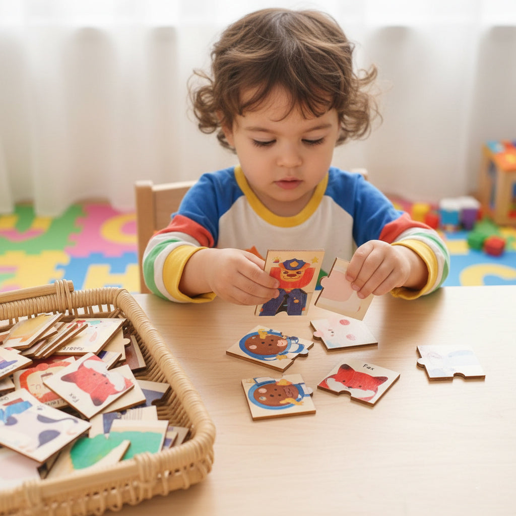 Montessori Wooden Rotating Animal Puzzle – Educational Logic Toy for Toddlers 2–5 Years