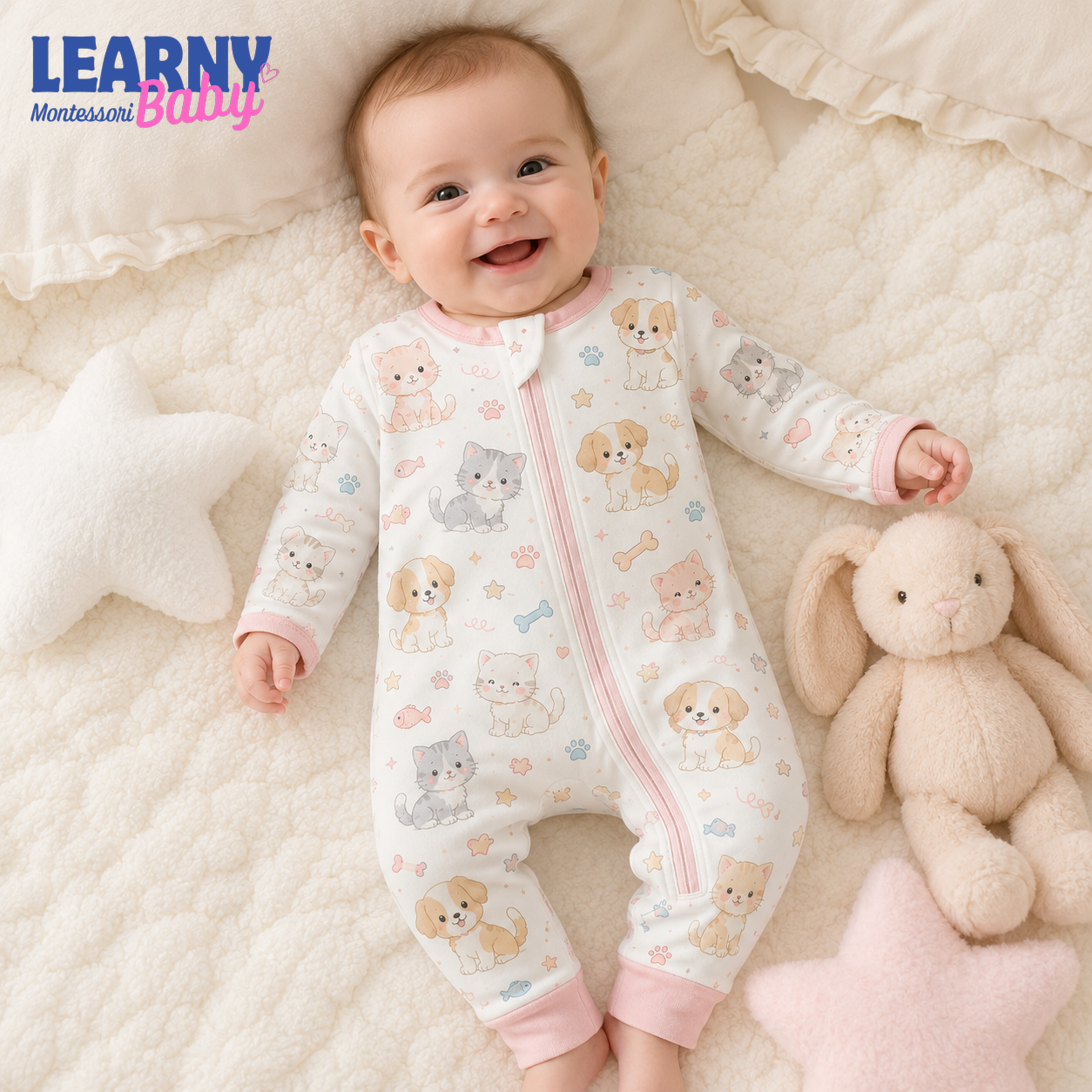 Pink Puppy and Kitten Short Sleeve Convertible Zippy Romper, Baby Shorty Pajamas, Summer Baby Romper, Newborn Sleepwear