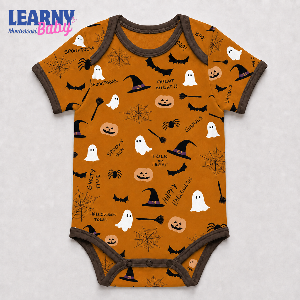 Baby’s First Halloween Orange Spooky Baby Bodysuit – Ghost and Pumpkin Newborn Outfit