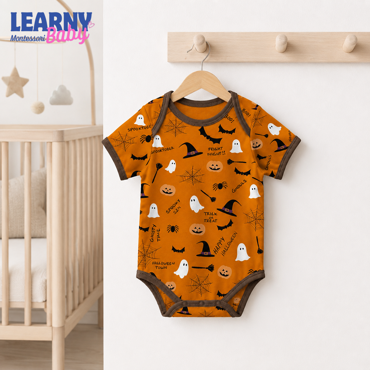 Baby’s First Halloween Orange Spooky Baby Bodysuit – Ghost and Pumpkin Newborn Outfit