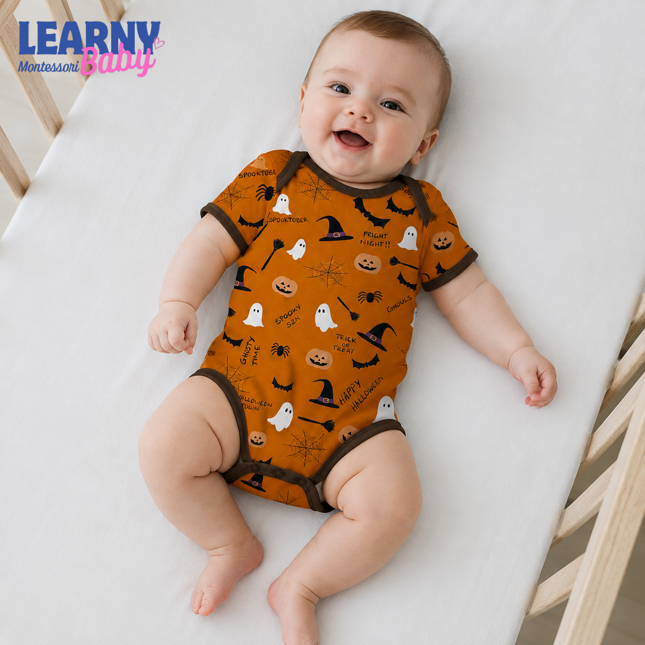 Baby’s First Halloween Orange Spooky Baby Bodysuit – Ghost and Pumpkin Newborn Outfit