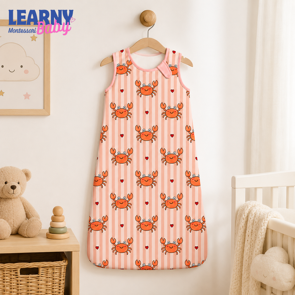 Pink Crab Bamboo Baby Sleep Sack, Soft Breathable Wearable Blanket for Infant and Toddler, Coastal Nursery Gift