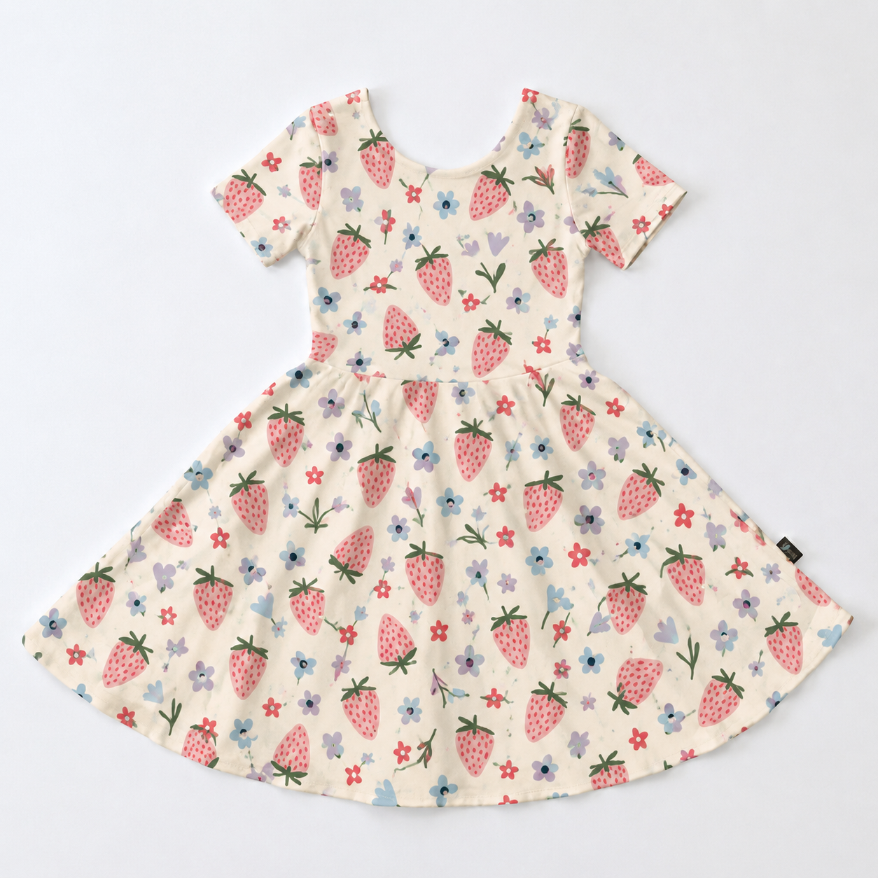 Strawberry Garden Bamboo Twirl Dress for Girls – Soft Short Sleeve Skater Dress