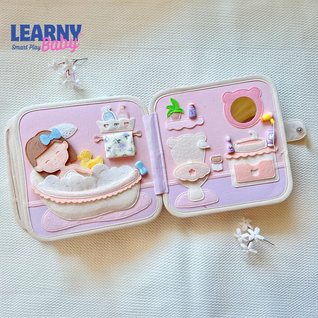 Felt Quiet Book Dollhouse for Toddlers – Cute House Busy Book, Montessori Soft Activity Book for Kids