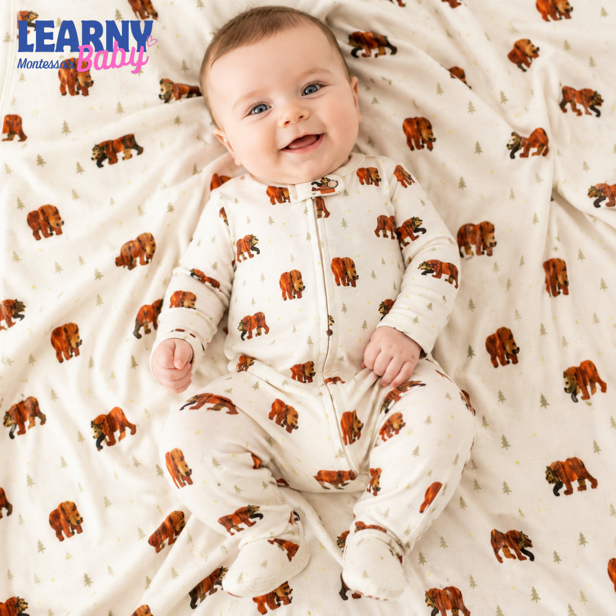 Woodland Bear Print Bamboo Zippy Footie Baby Pajamas – Unisex Infant Sleepwear